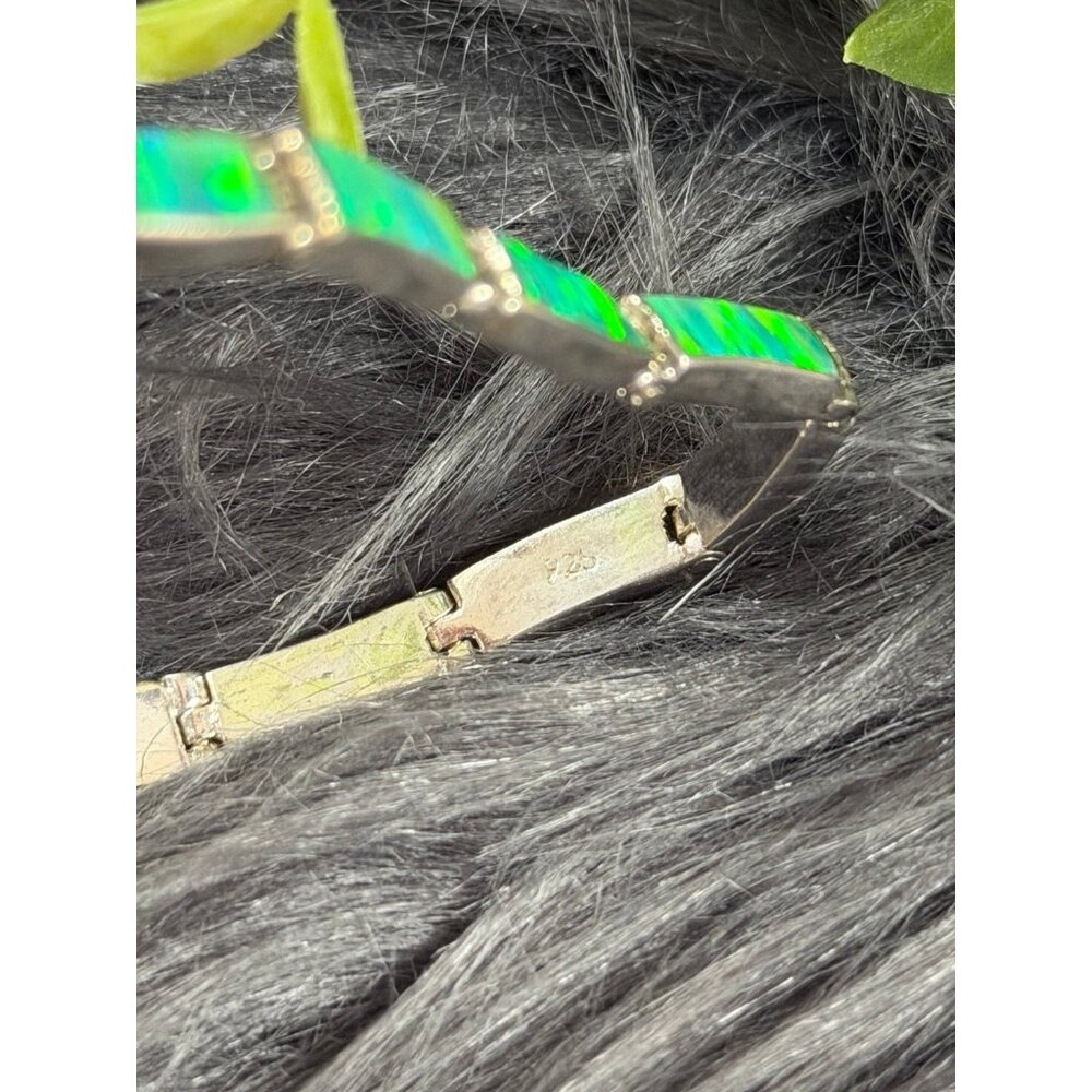 Sterling Silver 925 Synthetic Opal Bracelet - Picture 9 of 11